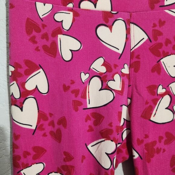 Lularoe Leggings Womens One Size Pink Heart Print Yoga Pants Stretch Soft Cute - Picture 9 of 11